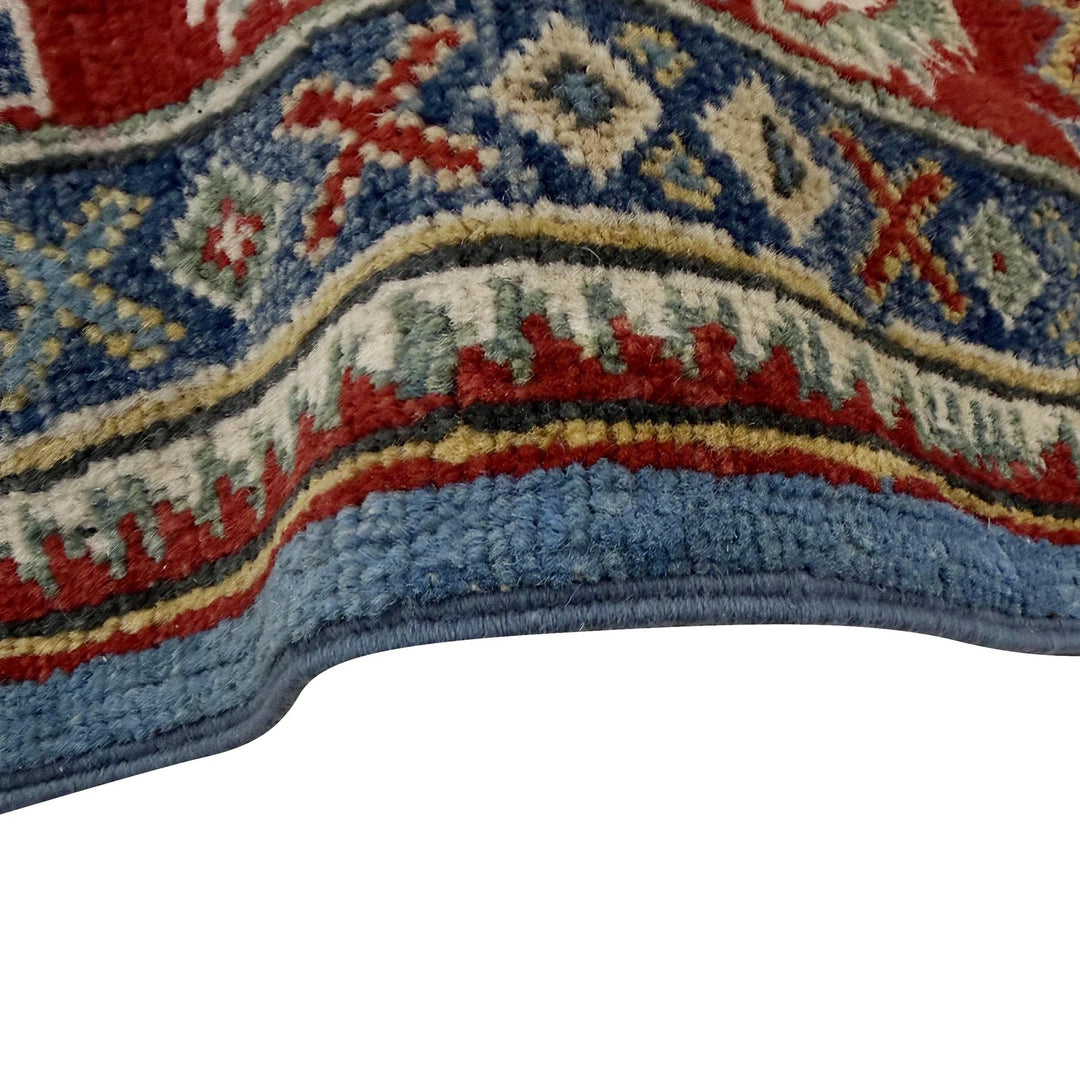 Blue Afghan Kazak Rug 5'1" x 6'7" Hand-Knotted | No. AL14193