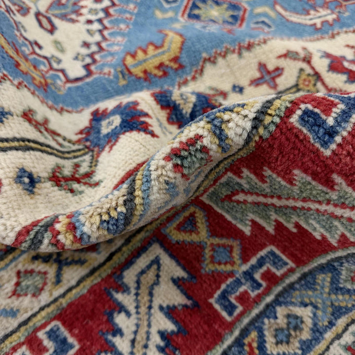 Blue Afghan Kazak Rug 5'1" x 6'7" Hand-Knotted | No. AL14193
