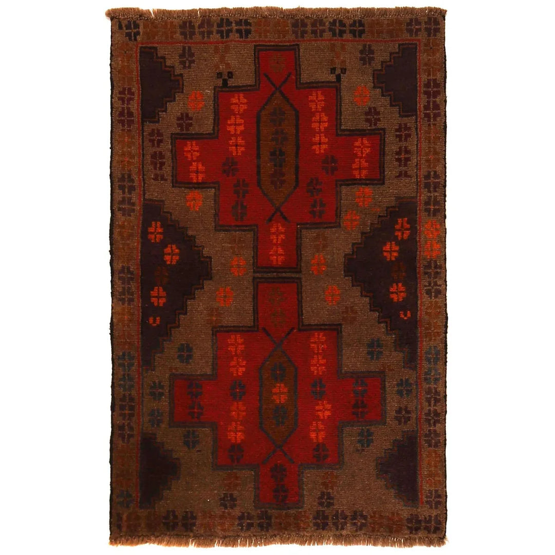 Brown Afghan Baluchi Rug 2' 10" x 4' 3" Hand-Knotted | No. AL14207