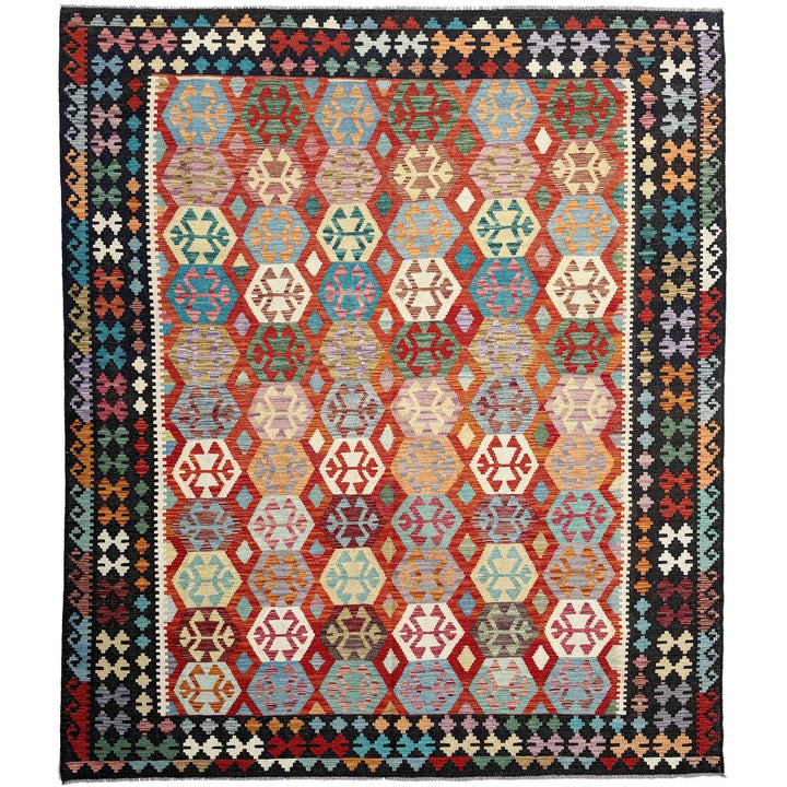 Afghan Vegetable Kilim Rug 8' 3" x 9' 8" Flat-Weave | No. AL14220