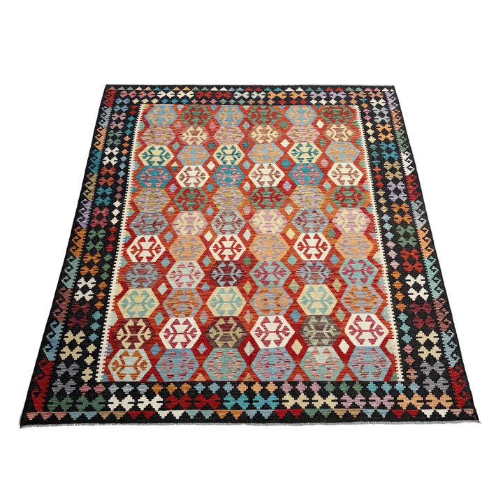 Afghan Vegetable Kilim Rug 8' 3" x 9' 8" Flat-Weave | No. AL14220