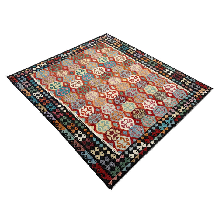 Afghan Vegetable Kilim Rug 8' 3" x 9' 8" Flat-Weave | No. AL14220