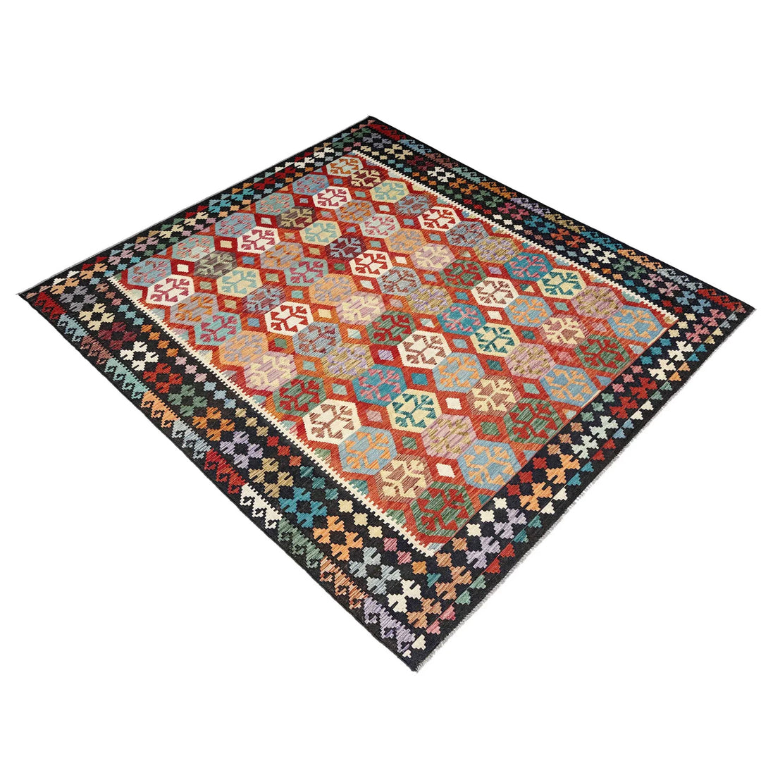 Afghan Vegetable Kilim Rug 8' 3" x 9' 8" Flat-Weave | No. AL14220