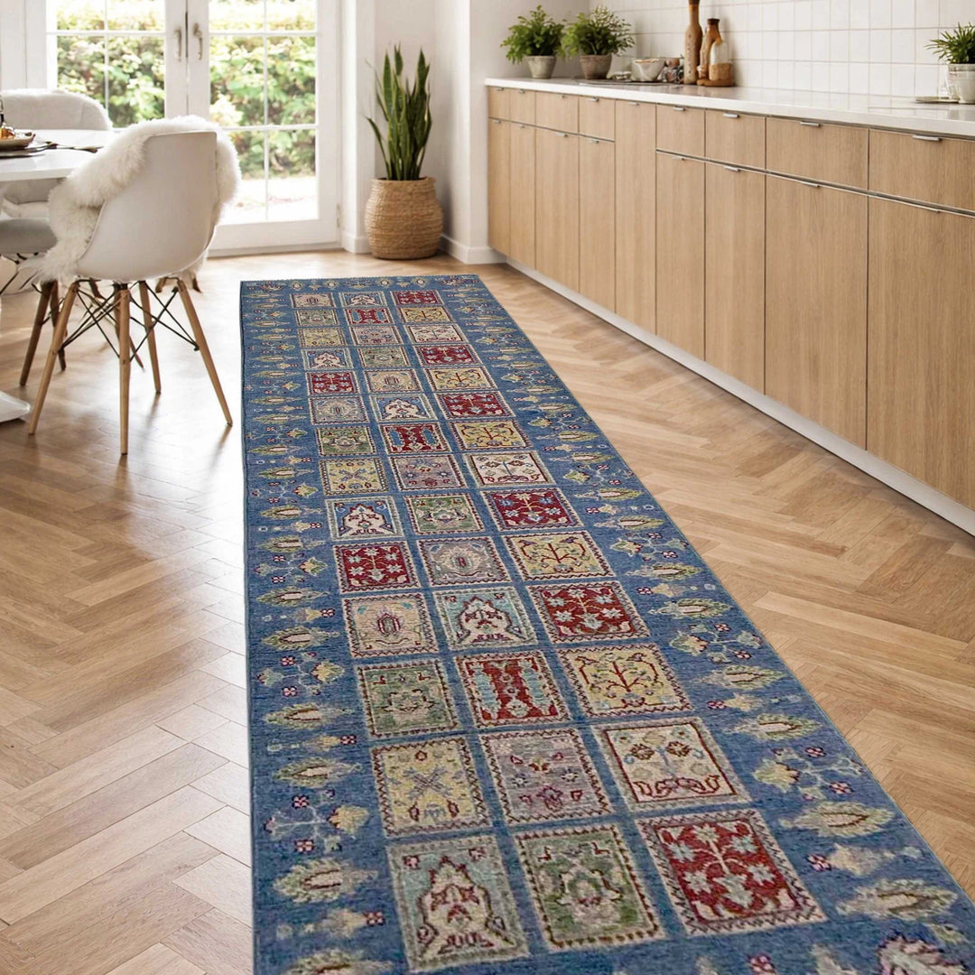 Blue Afghan Bakhtiar Rug 2' 7" x 9' 6" Hand-Knotted | No. AL14245