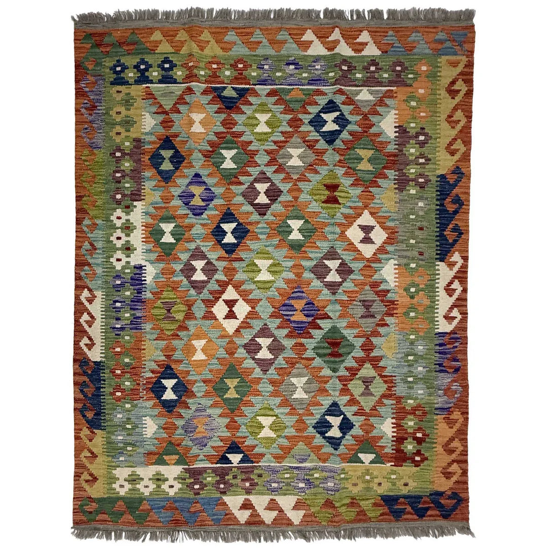 Afghan Kilim Rug 5' 1" x 6' 2" Flat-Weave | No. AL14254