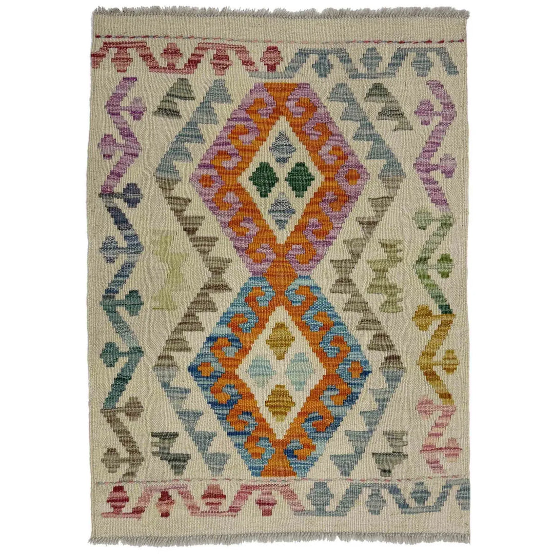 Afghan Vegetable Kilim Rug 2' 3" x 3' 1" Flat-Weave | No. AL142631