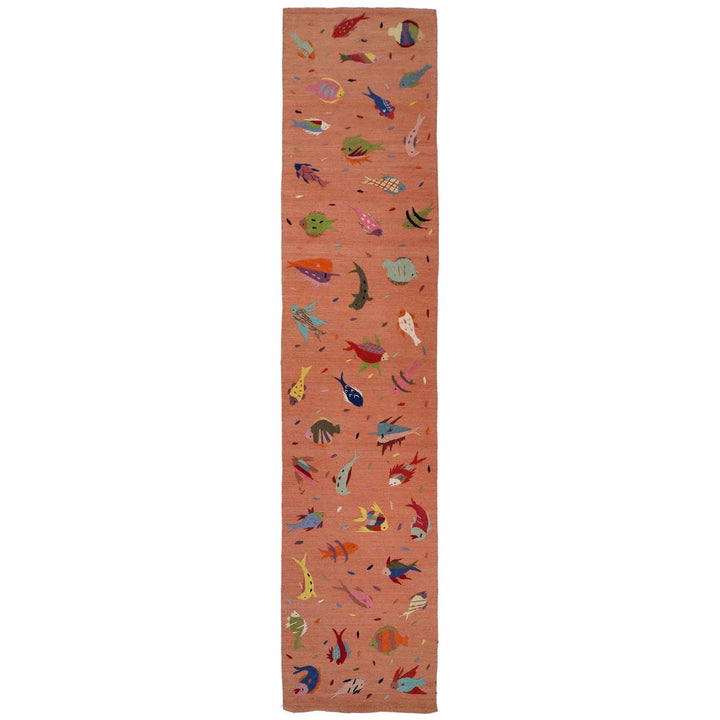 Orange Afghan Kilim Rug 2' 8" x 12' 10" Flat-Weave | No. AL14276