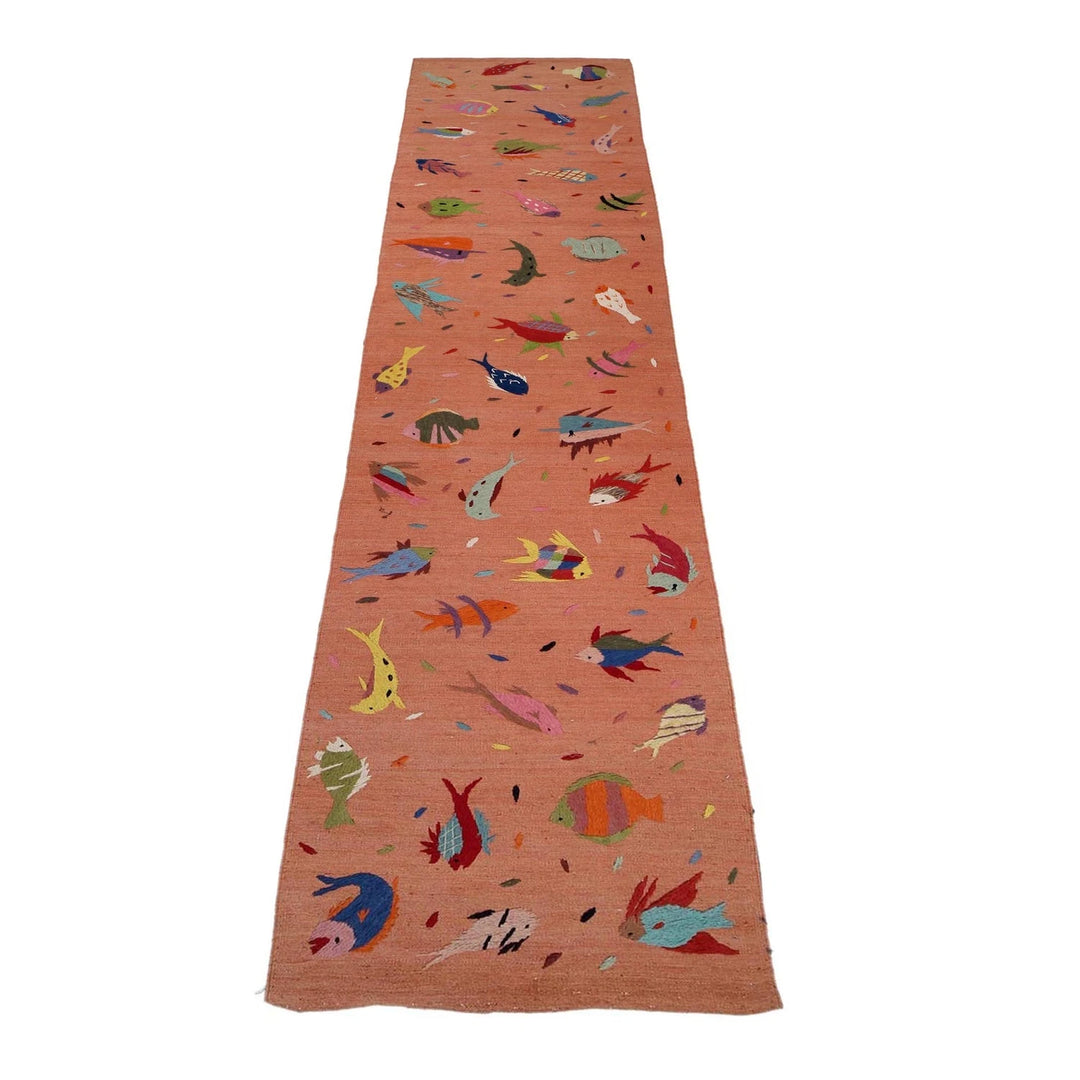 Orange Afghan Kilim Rug 2' 8" x 12' 10" Flat-Weave | No. AL14276