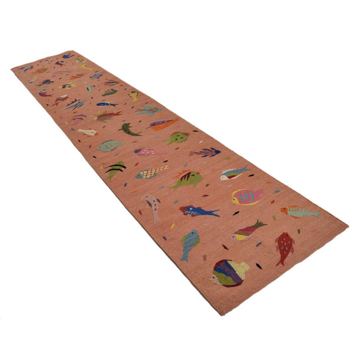 Orange Afghan Kilim Rug 2' 8" x 12' 10" Flat-Weave | No. AL14276