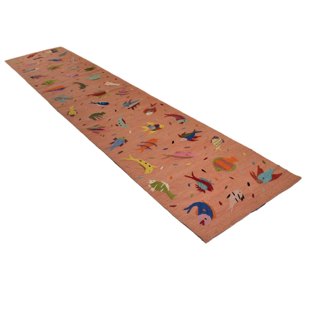 Orange Afghan Kilim Rug 2' 8" x 12' 10" Flat-Weave | No. AL14276