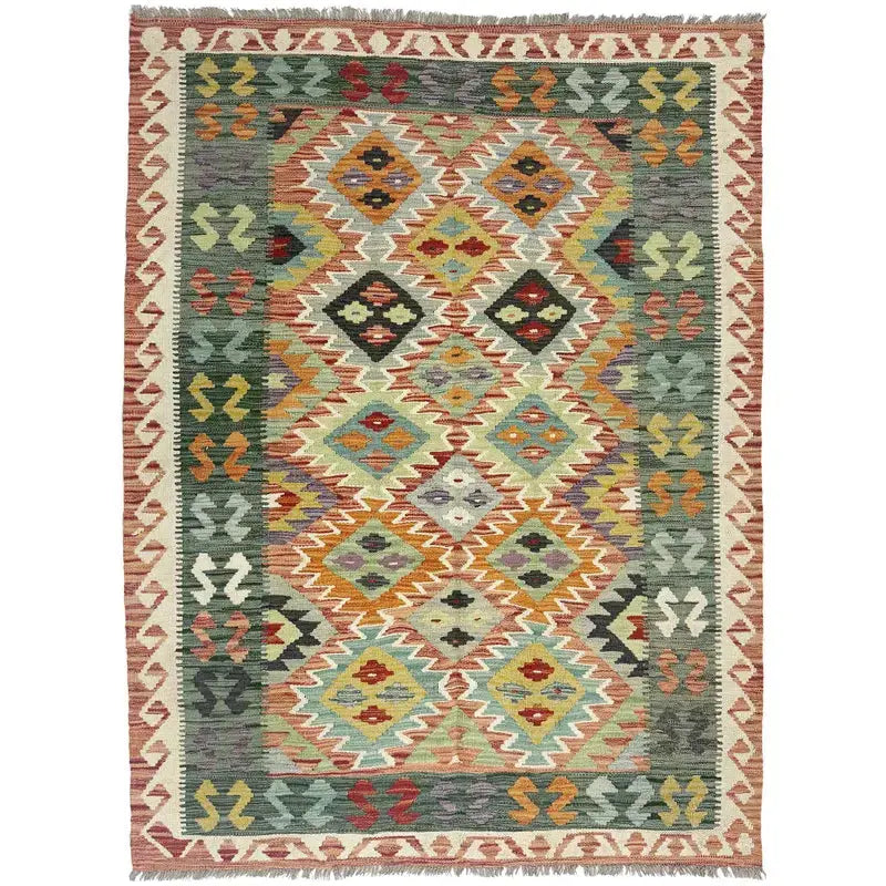Afghan Vegetable Kilim Rug 4' 4" x 5' 11" Flat-Weave | No. AL143171