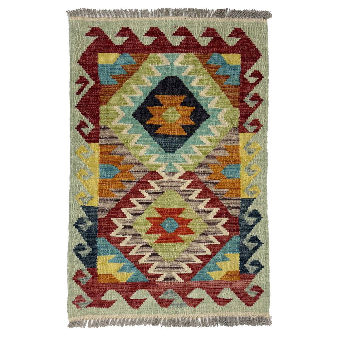 Afghan Vegetable Kilim Rug 1' 11" x 2' 11" Flat-Weave | No. AL143239