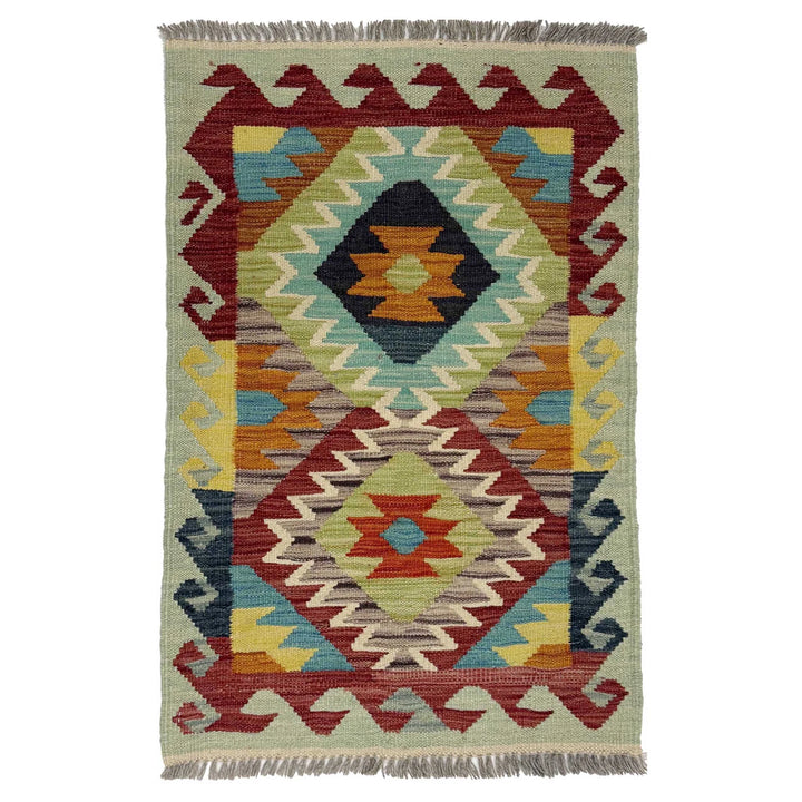 Afghan Vegetable Kilim Rug 1' 11" x 2' 11" Flat-Weave | No. AL143239