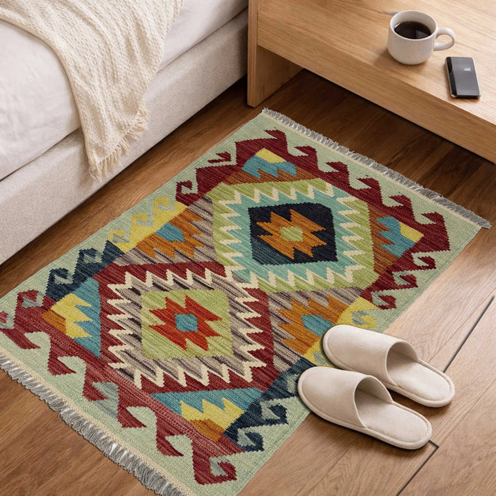 Afghan Vegetable Kilim Rug 1' 11" x 2' 11" Flat-Weave | No. AL143239