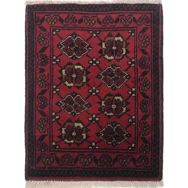 Red Afghan Oriental Doormat 1' 5" x 1' 11" Hand-Knotted | No. AL14328