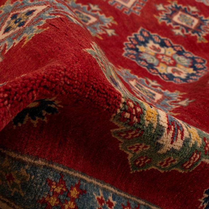 Red Afghan Kazak Rug 4' 11" x 6' 7" Hand-Knotted | No. AL14392