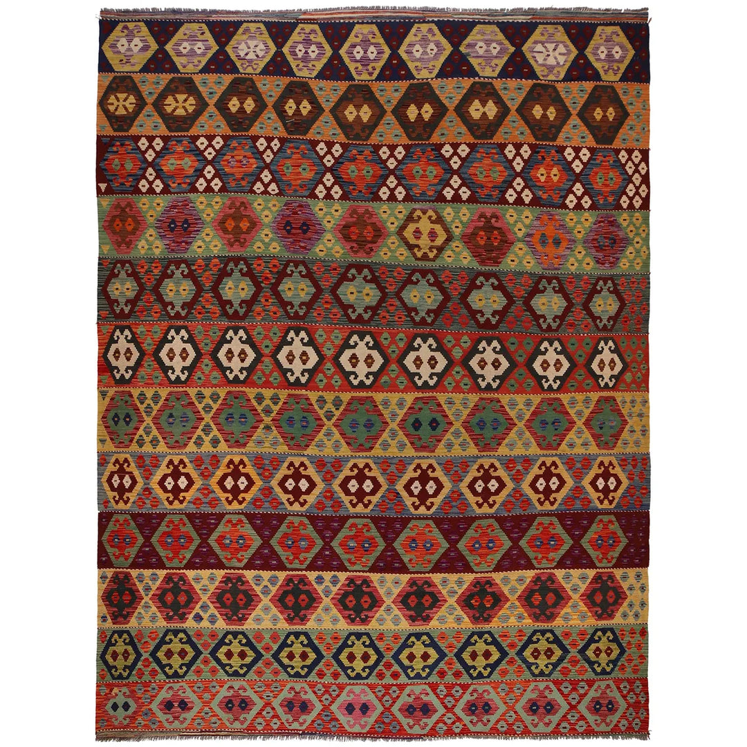 Afghan Kilim Rug 9' 7" x 13' 1" Flat-Weave | No. AL14395