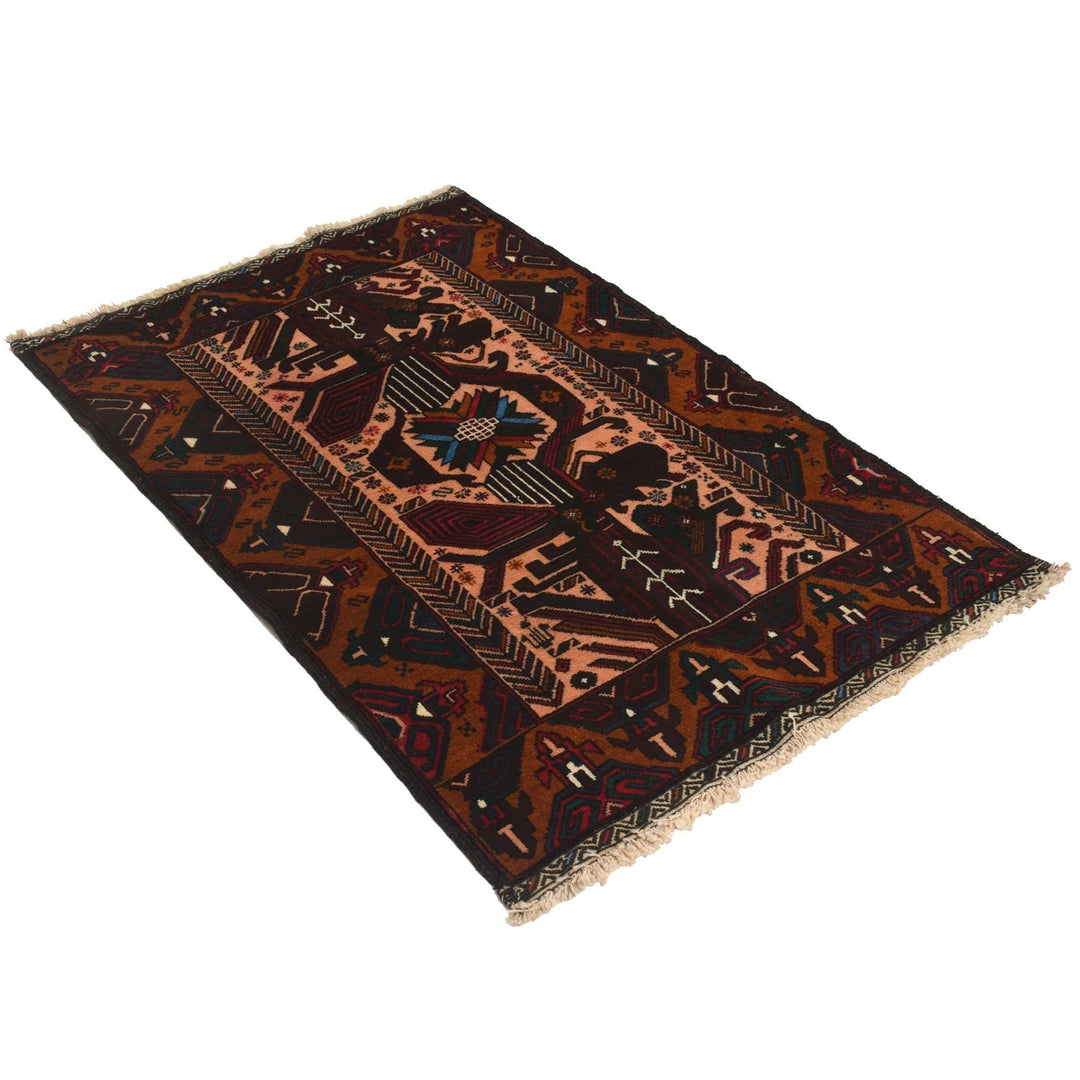 Afghan Baluchi Rug 3' 1" x 4' 9" Hand-Knotted | No. AL14426