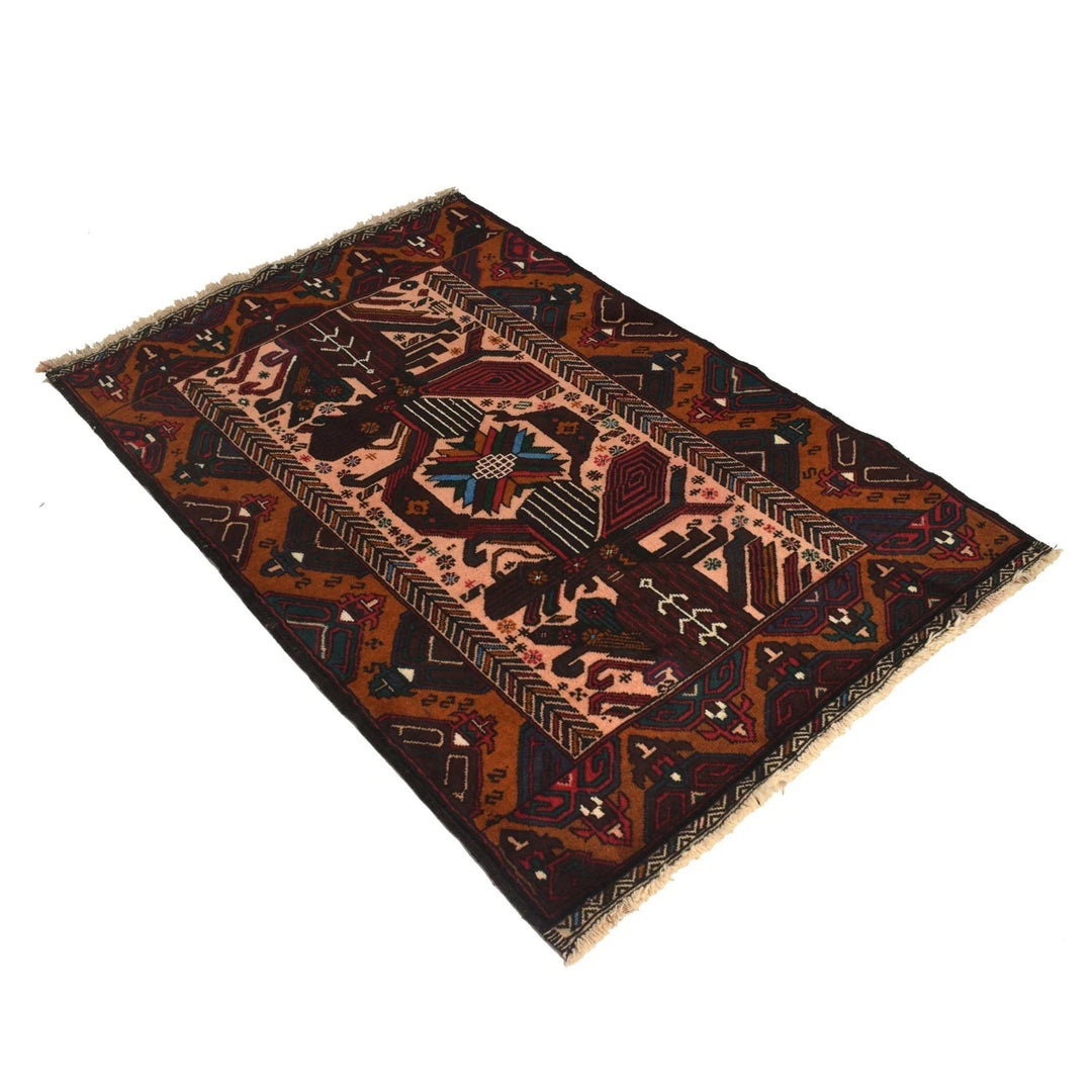 Afghan Baluchi Rug 3' 1" x 4' 9" Hand-Knotted | No. AL14426