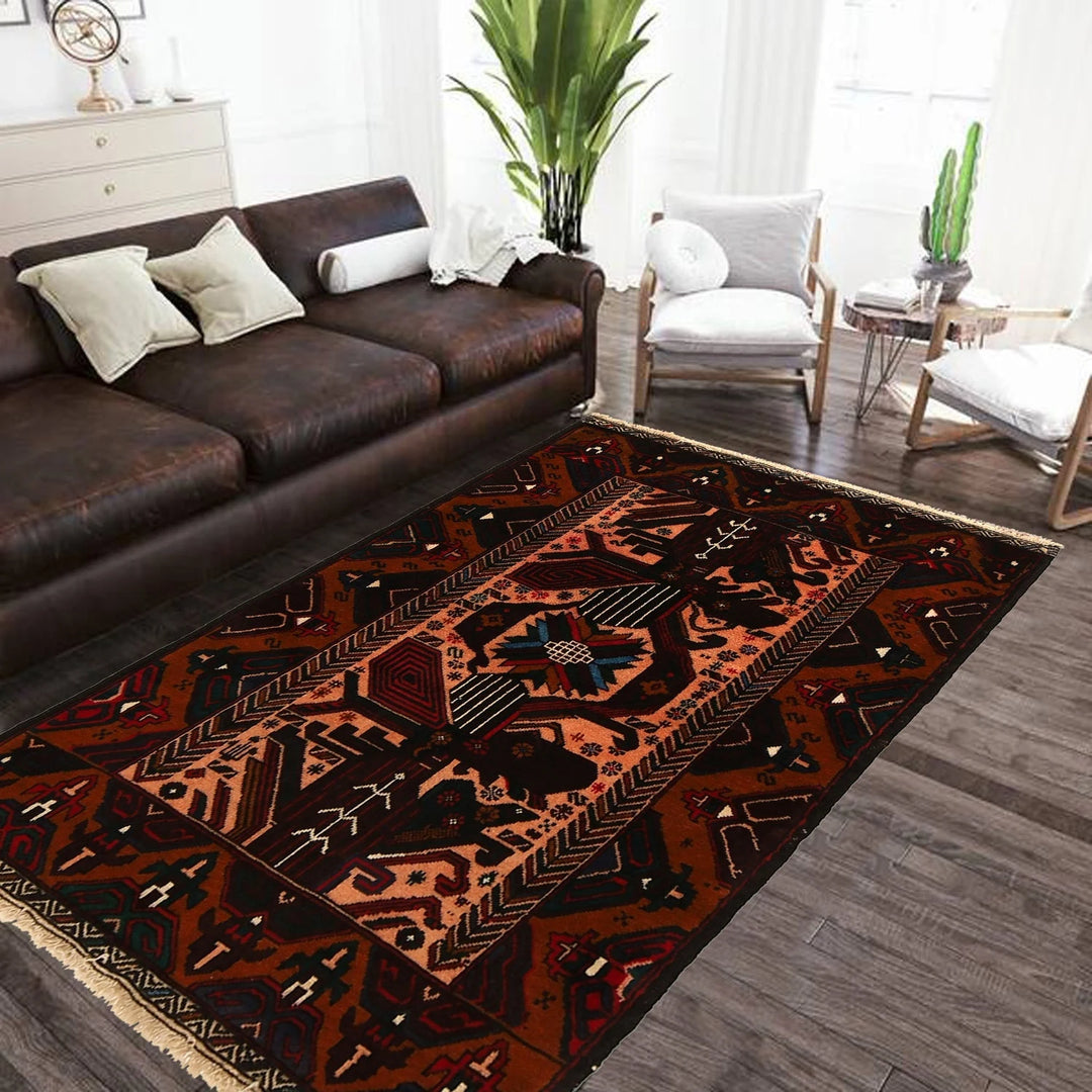 Afghan Baluchi Rug 3' 1" x 4' 9" Hand-Knotted | No. AL14426