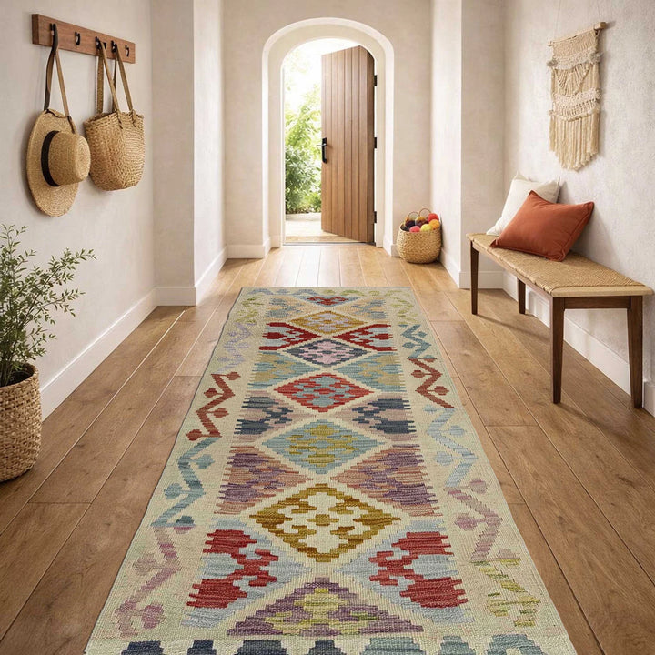 Afghan Vegetable Kilim Rug 2' 0" x 5' 7" Flat-Weave | No. AL144635