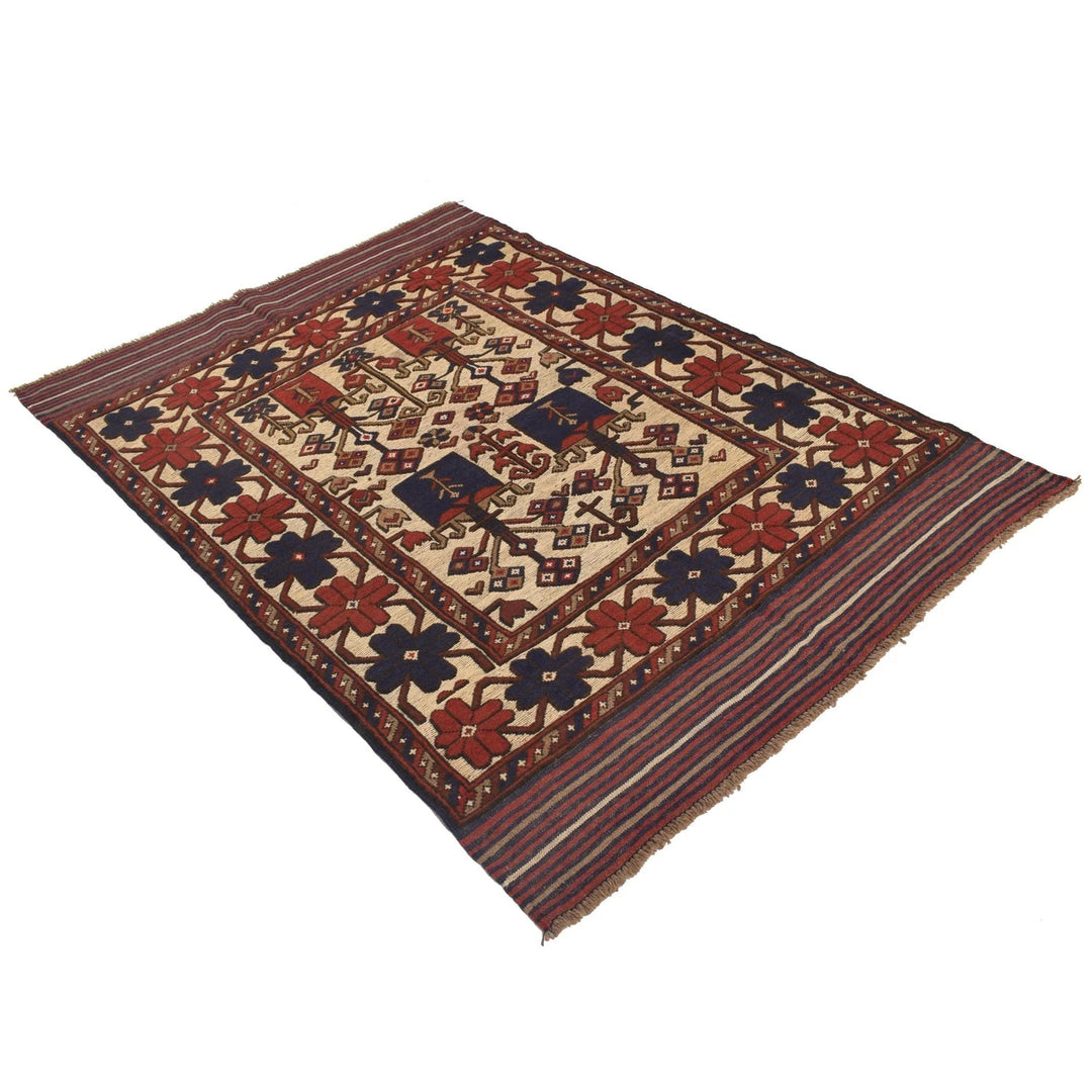 Afghan Barjista Kilim Rug 4' 3" x 6' 1" Flat-Weave | No. AL14480
