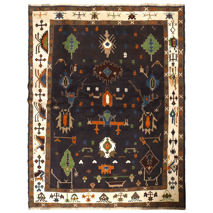 Black Afghan Oushak Rug 6' 11" x 8' 10" Hand-Knotted | No. AL14513
