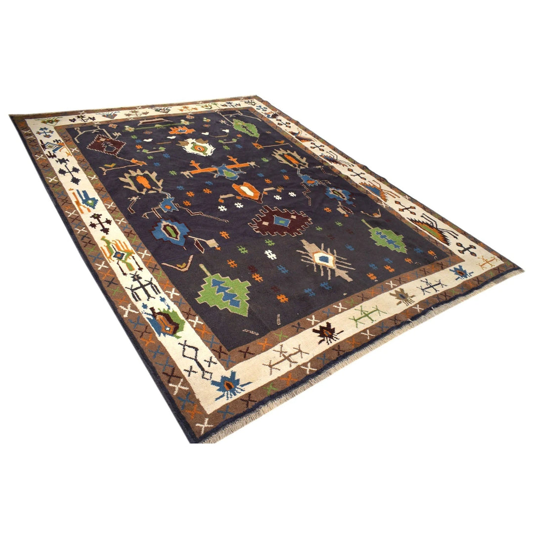 Black Afghan Oushak Rug 6' 11" x 8' 10" Hand-Knotted | No. AL14513