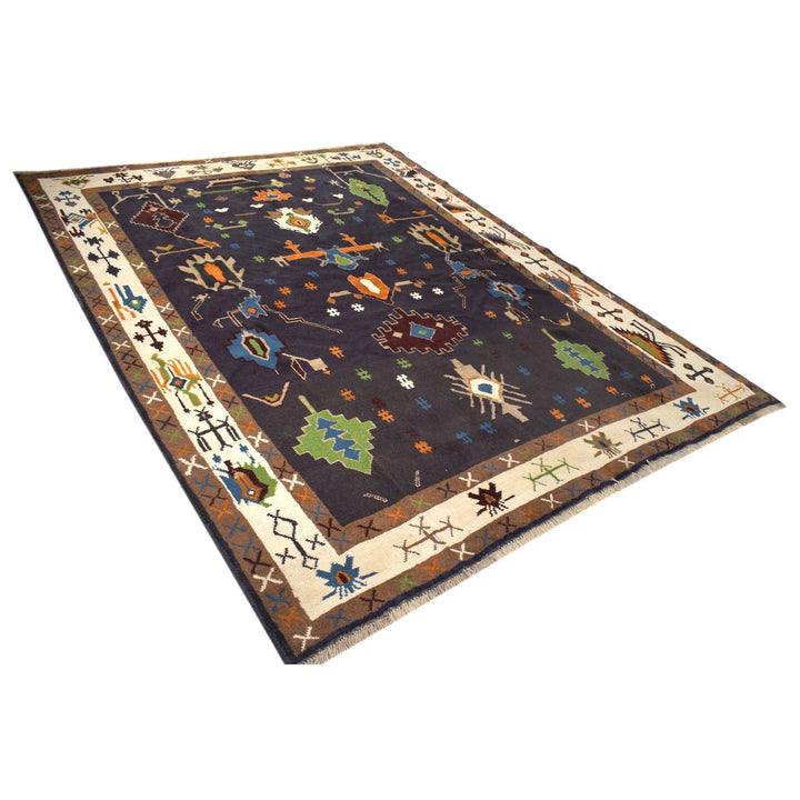Black Afghan Oushak Rug 6' 11" x 8' 10" Hand-Knotted | No. AL14513