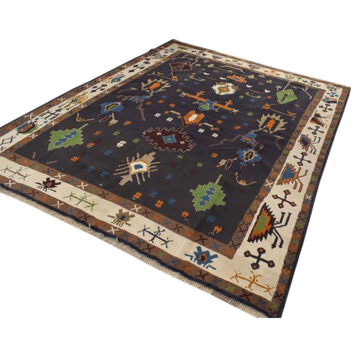 Black Afghan Oushak Rug 6' 11" x 8' 10" Hand-Knotted | No. AL14513