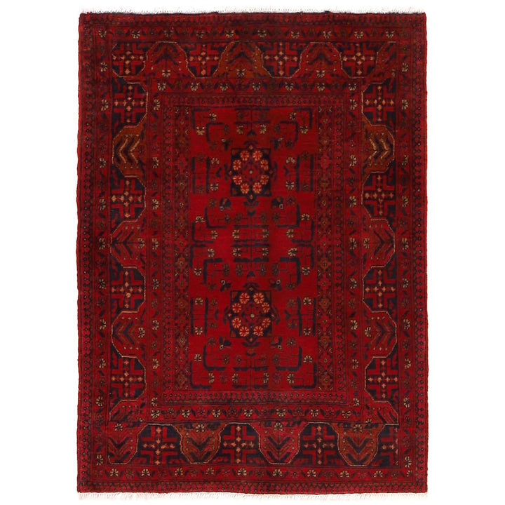 Red Afghan Khal Mohammadi Rug 3'5" x 4'8" Hand-Knotted | No. AL14687