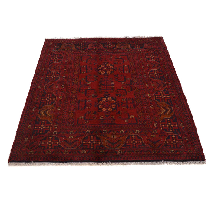 Red Afghan Khal Mohammadi Rug 3'5" x 4'8" Hand-Knotted | No. AL14687