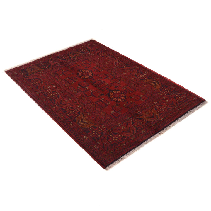 Red Afghan Khal Mohammadi Rug 3'5" x 4'8" Hand-Knotted | No. AL14687