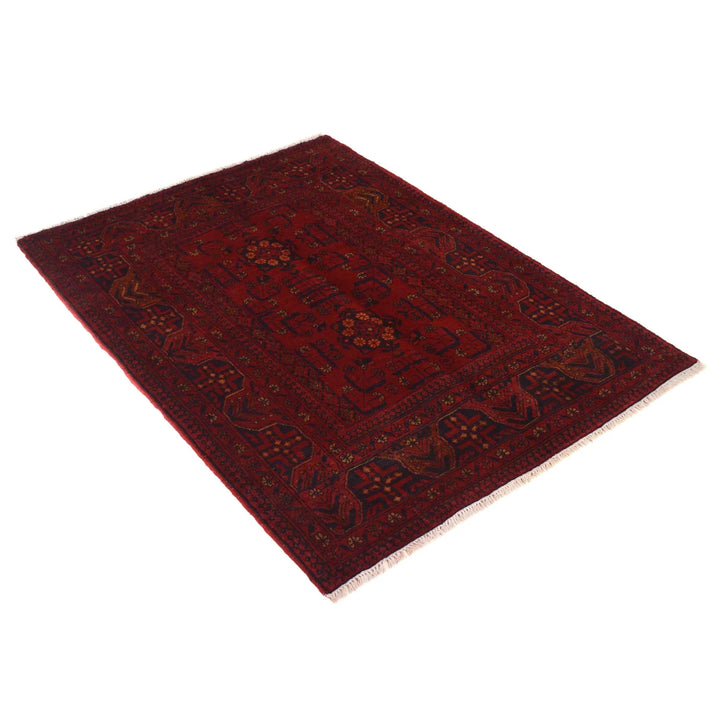 Red Afghan Khal Mohammadi Rug 3'5" x 4'8" Hand-Knotted | No. AL14687