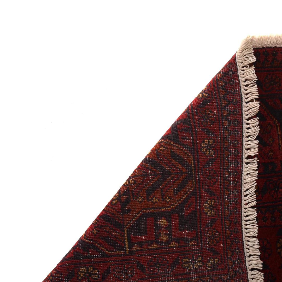 Red Afghan Khal Mohammadi Rug 3'5" x 4'8" Hand-Knotted | No. AL14687