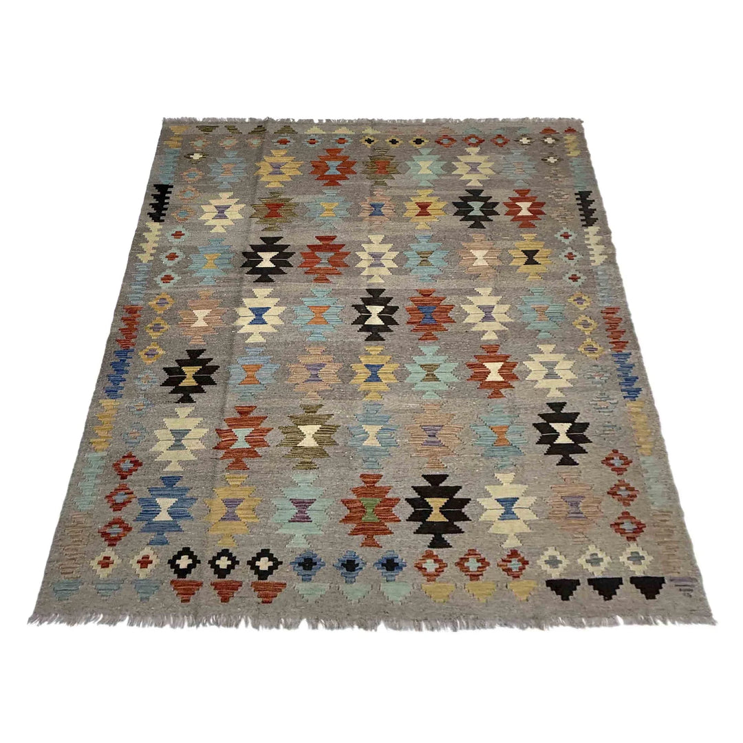 Afghan Vegetable Kilim Rug 5' 11" x 8' 1" Flat-Weave | No. AL146944