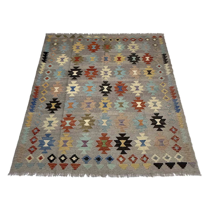 Afghan Vegetable Kilim Rug 5' 11" x 8' 1" Flat-Weave | No. AL146944