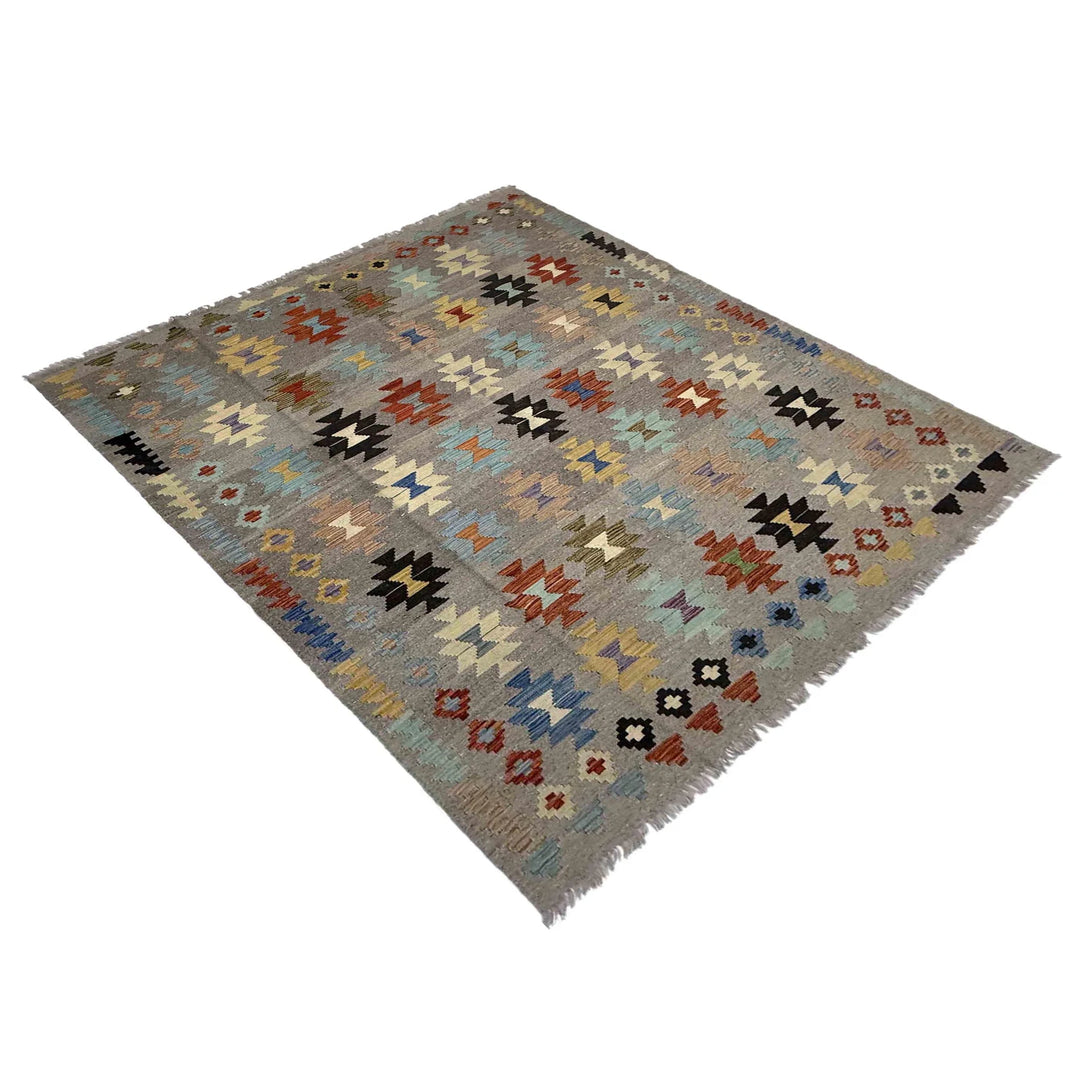 Afghan Vegetable Kilim Rug 5' 11" x 8' 1" Flat-Weave | No. AL146944