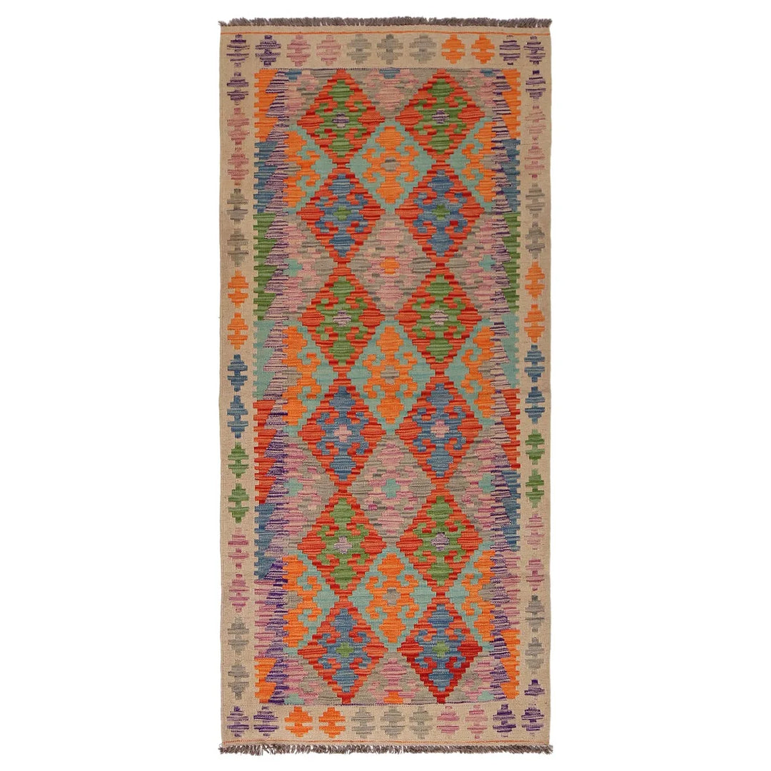 Afghan Vegetable Kilim Rug 2' 11" x 6' 7" Flat-Weave | No. AL14696