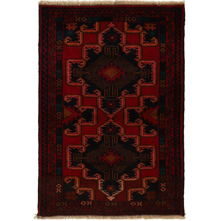 Red Afghan Baluchi Rug 3' 0" x 4' 6" Hand-Knotted | No. AL14732
