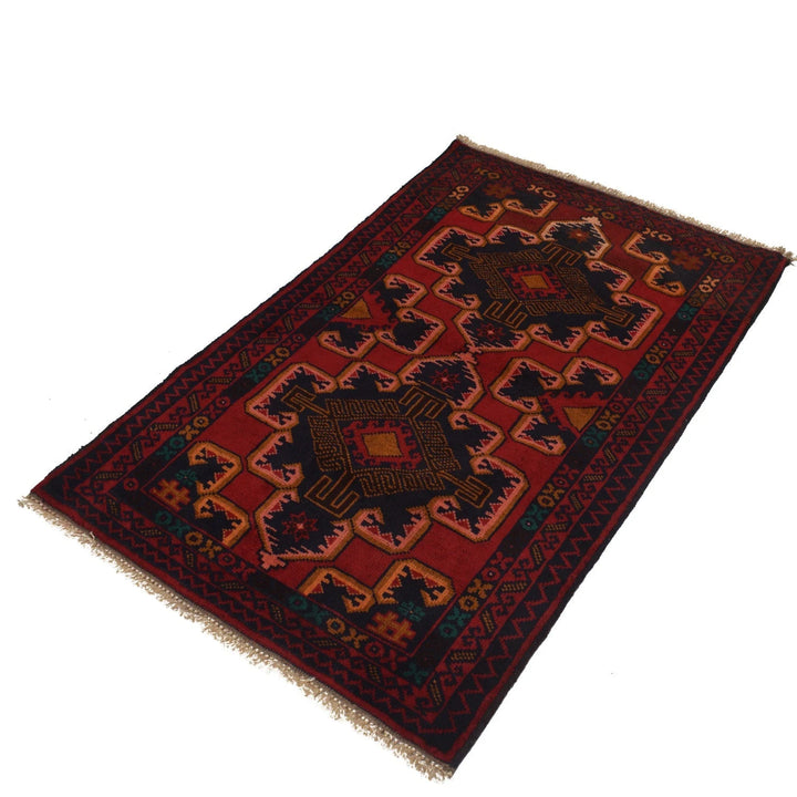 Red Afghan Baluchi Rug 3' 0" x 4' 6" Hand-Knotted | No. AL14732
