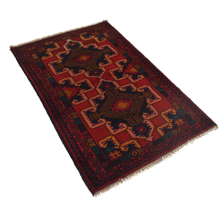 Red Afghan Baluchi Rug 3' 0" x 4' 6" Hand-Knotted | No. AL14732