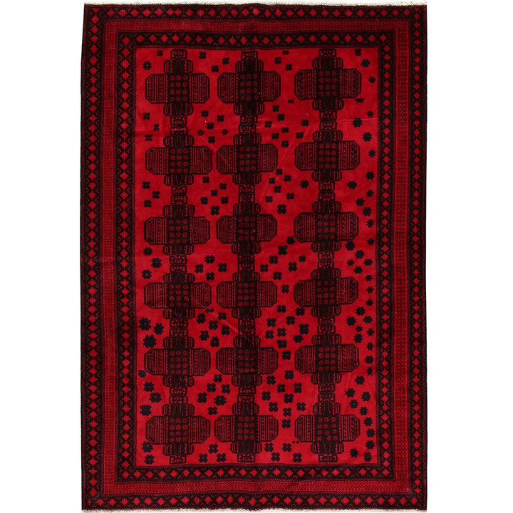 Red Afghan Baluchi Rug 6' 6" x 9' 5" Hand-Knotted | No. AL14794