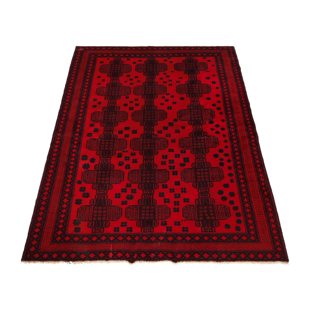 Red Afghan Baluchi Rug 6' 6" x 9' 5" Hand-Knotted | No. AL14794