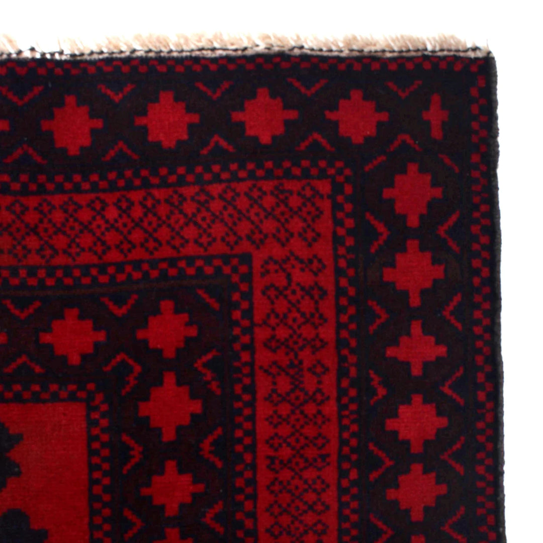 Red Afghan Baluchi Rug 6' 6" x 9' 5" Hand-Knotted | No. AL14794