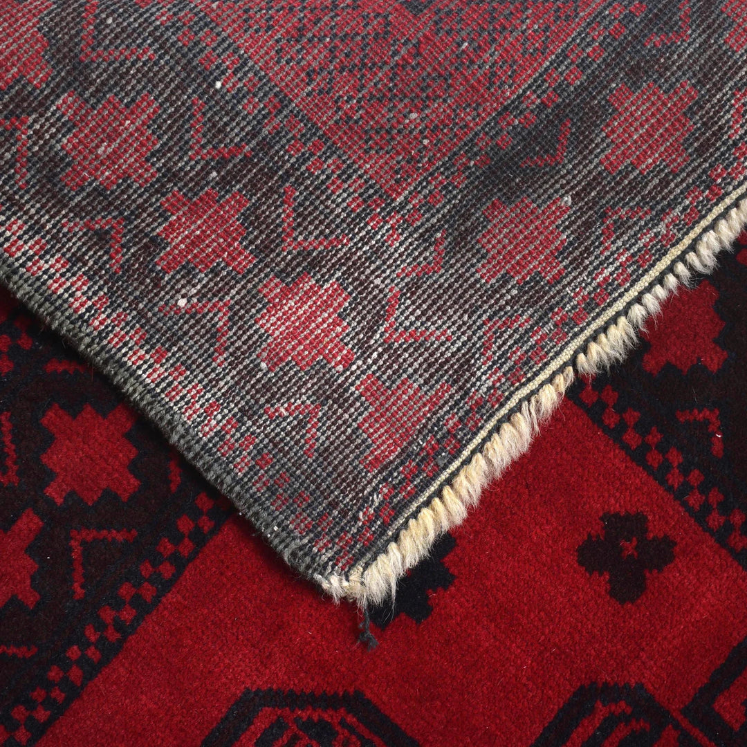 Red Afghan Baluchi Rug 6' 6" x 9' 5" Hand-Knotted | No. AL14794