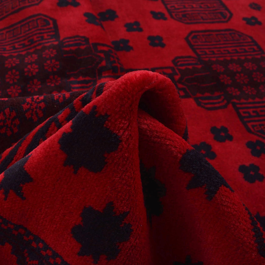 Red Afghan Baluchi Rug 6' 6" x 9' 5" Hand-Knotted | No. AL14794