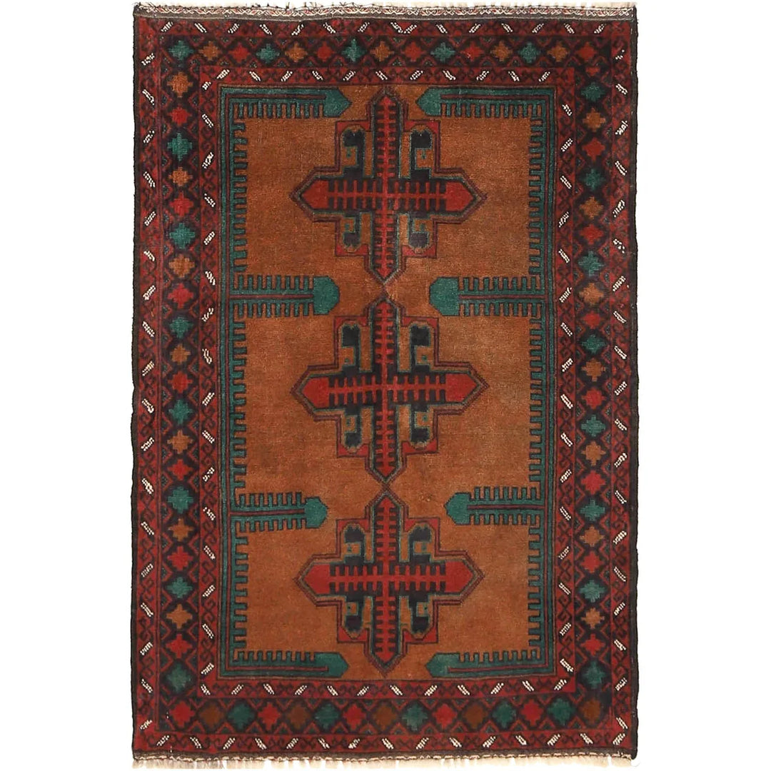 Brown Afghan Baluchi Rug 3' 0" x 4' 4" Hand-Knotted | No. AL14806
