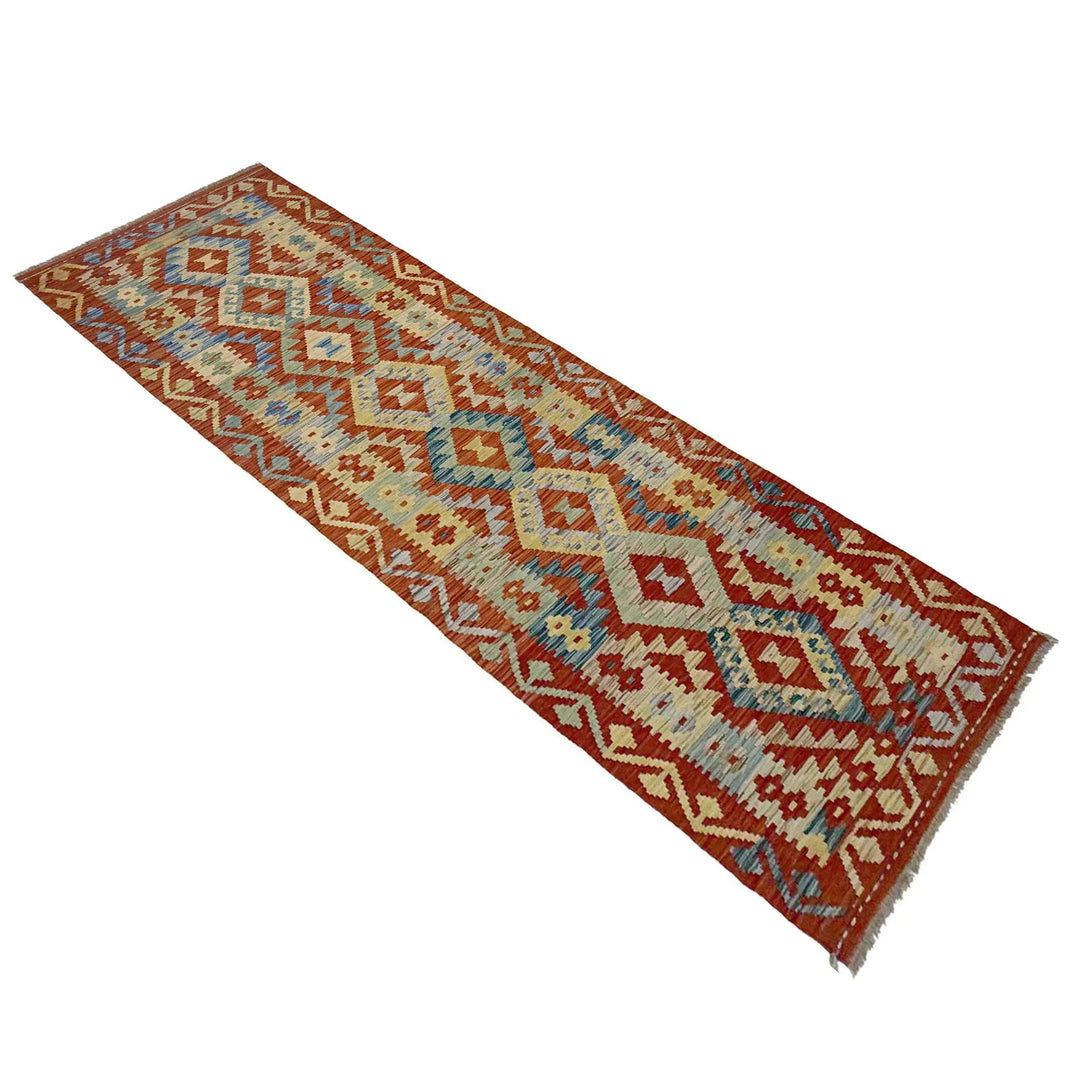 Afghan Vegetable Kilim Runner 2' 7" x 9' 10" Flat-Weave | No. AL148206