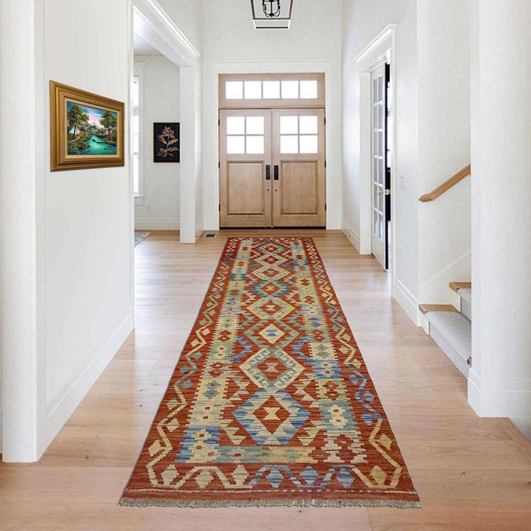 Afghan Vegetable Kilim Runner 2' 7" x 9' 10" Flat-Weave | No. AL148206